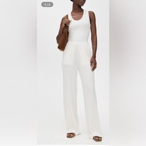 ATM Anthony Thomas Melillo White Cotton Cashmere Ribbed Wide Leg Pants